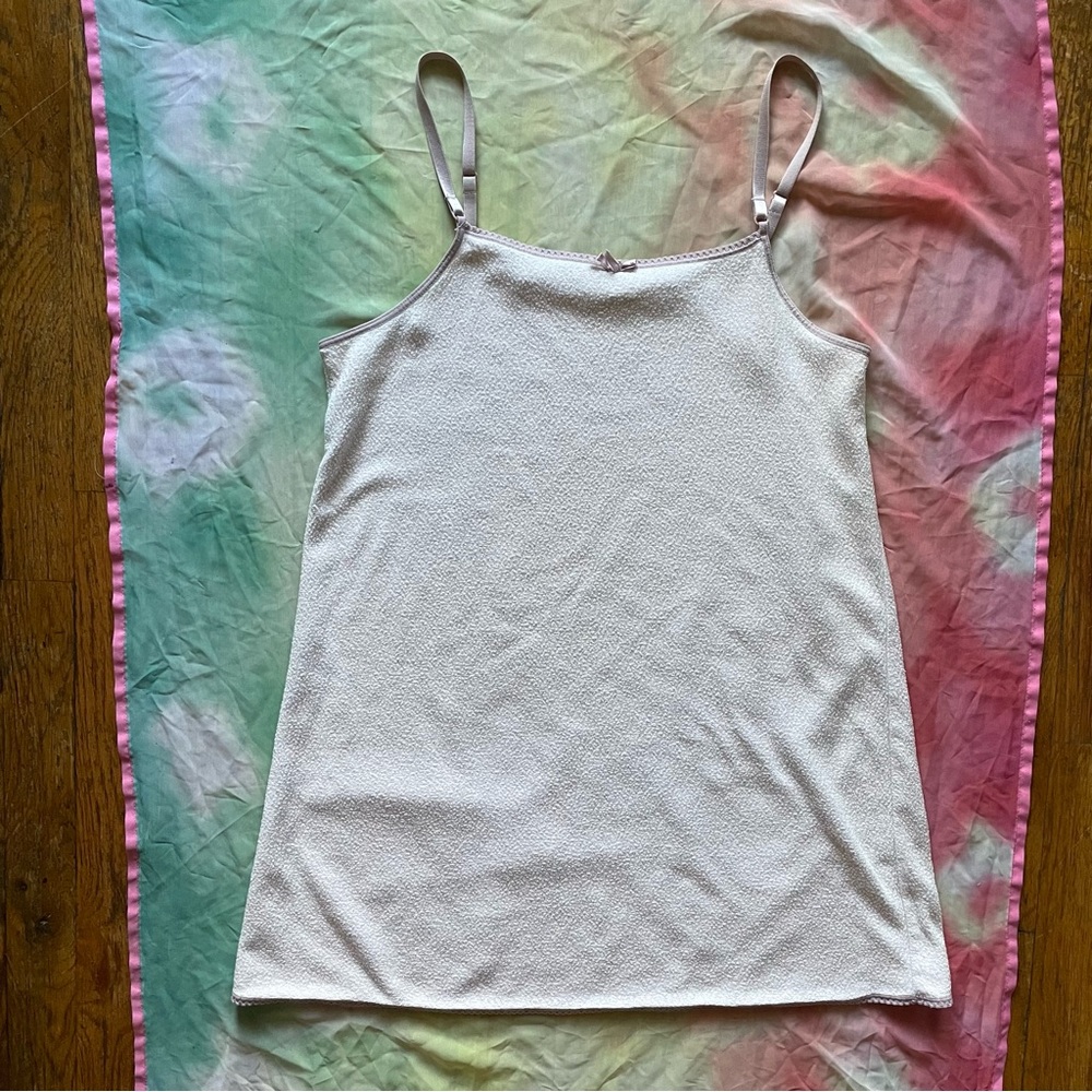 Vintage 90s J.Crew Cream Teddy w/ Periwinkle Satin Trim Nightie/Slip Dress